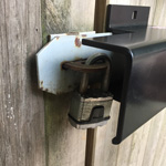 Mk7-T left side anti lift covering padlock hasp and staple on a wooden gate 